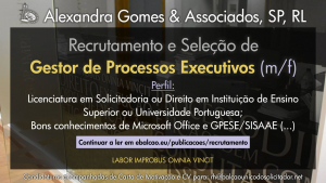 Recrutamento e Sele&ccedil;&atilde;o de Gestor de Processos Executivos
